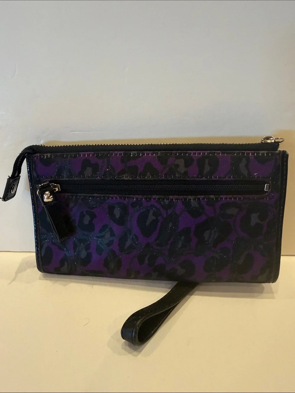 Coach Purple and Black Leopard Print Wristlet Clutch